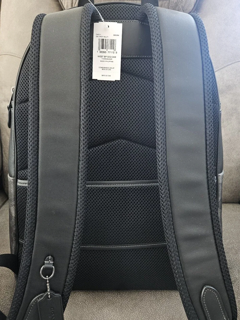 COACH Men's Backpack West Signature Camo Calf Leather Large Gunmetal/Gray, NWT